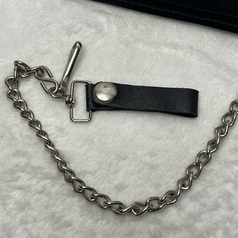 80's Vintage Harley Davidson Black USA Leather Wallet With Chain Eagle Logo Red - Picture 4 of 13